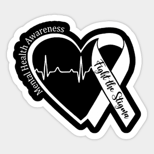 Mental Health Awareness Heart Fight The Stigma Green Ribbon Sticker